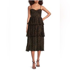 NWT Layered with Love Regina Chiffon Animal Print Sleeveless Tiered Midi Dress